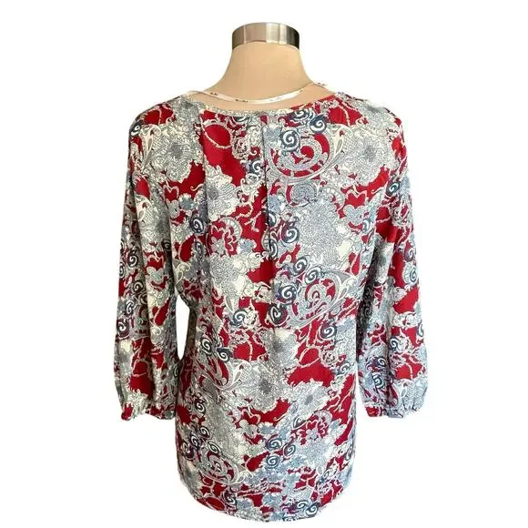 Miss Me Multimedia Top LARGE 3/4 Sleeves V-Neck Western Aztec Boho Casual Work - Picture 4 of 9